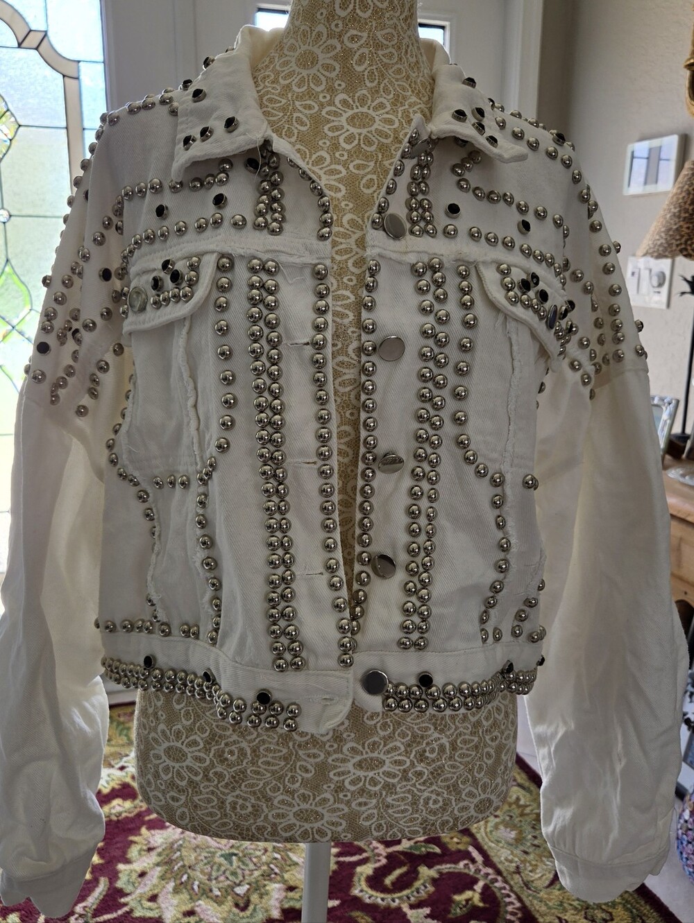 Seek the Label White Heavy Studded/Embellished Denim Jacket Size L (18/20)